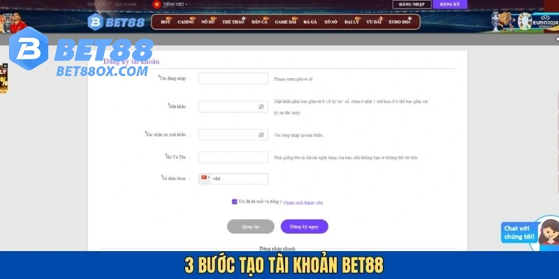 Đăng ký Bet88 ngay với 3 bước đơn giản